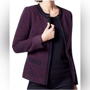 Talbots Wool Blend Tweed Jacket Navy Blue Burgundy Size 4 Petite